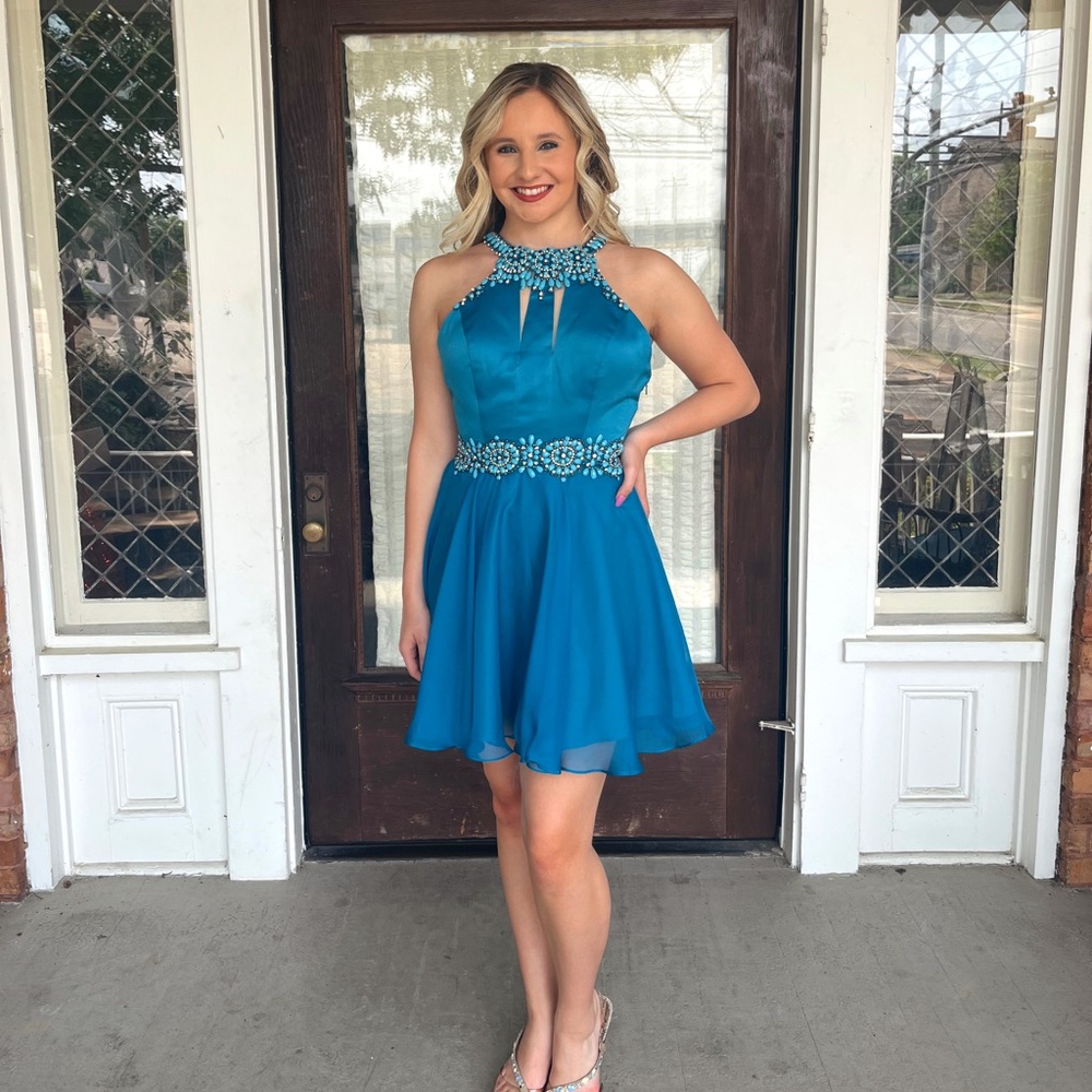 *SALE* Rachel Allan size 8 Teal short dress - originally $439